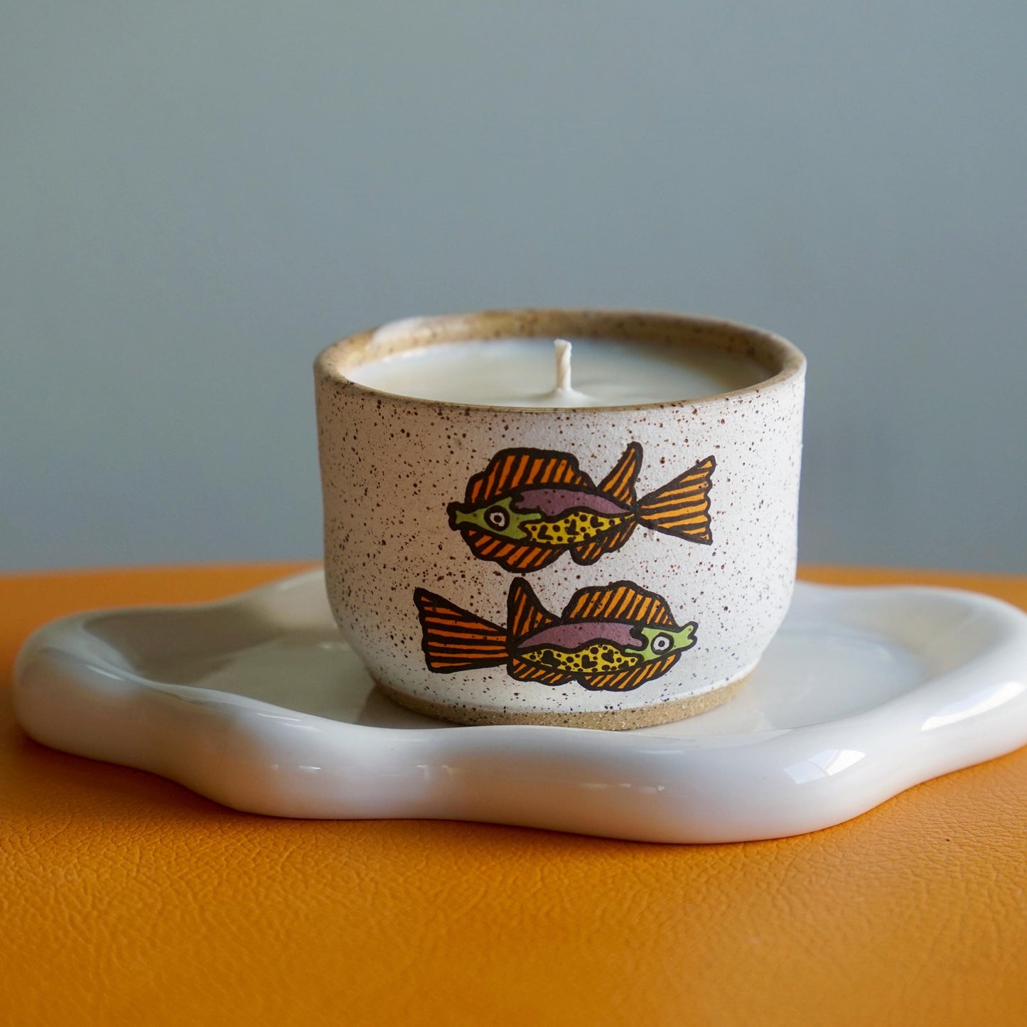 Orange & Green Ceramic Fish Candle