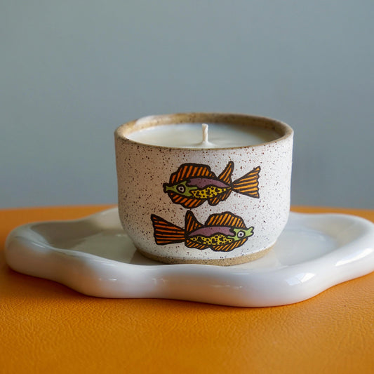 Orange & Green Ceramic Fish Candle