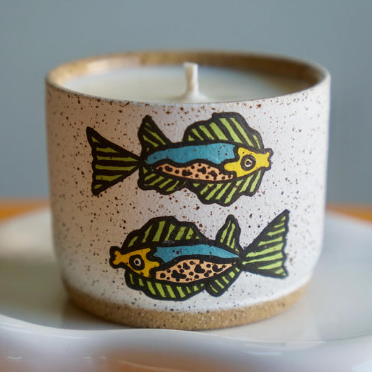 Green and Teal Reusable Ceramic Fish Candle