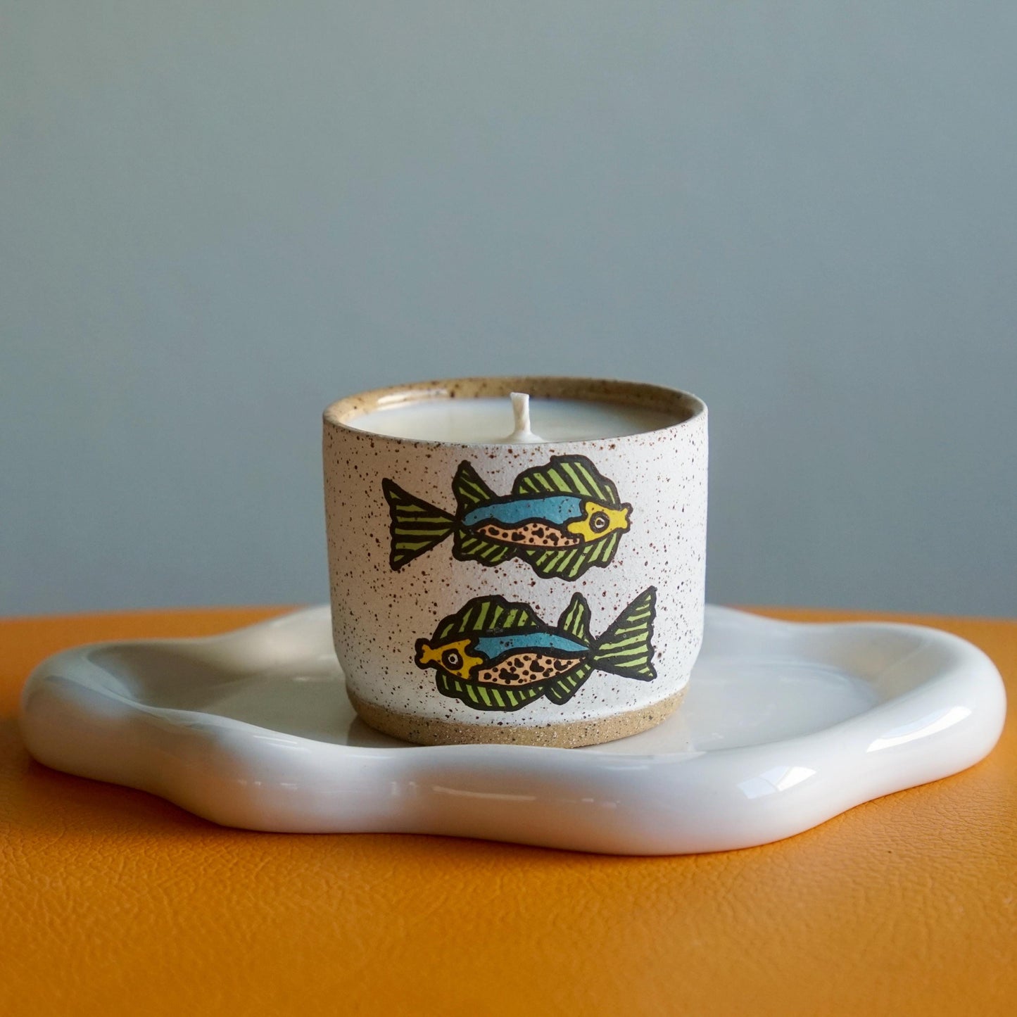 Green and Teal Reusable Ceramic Fish Candle