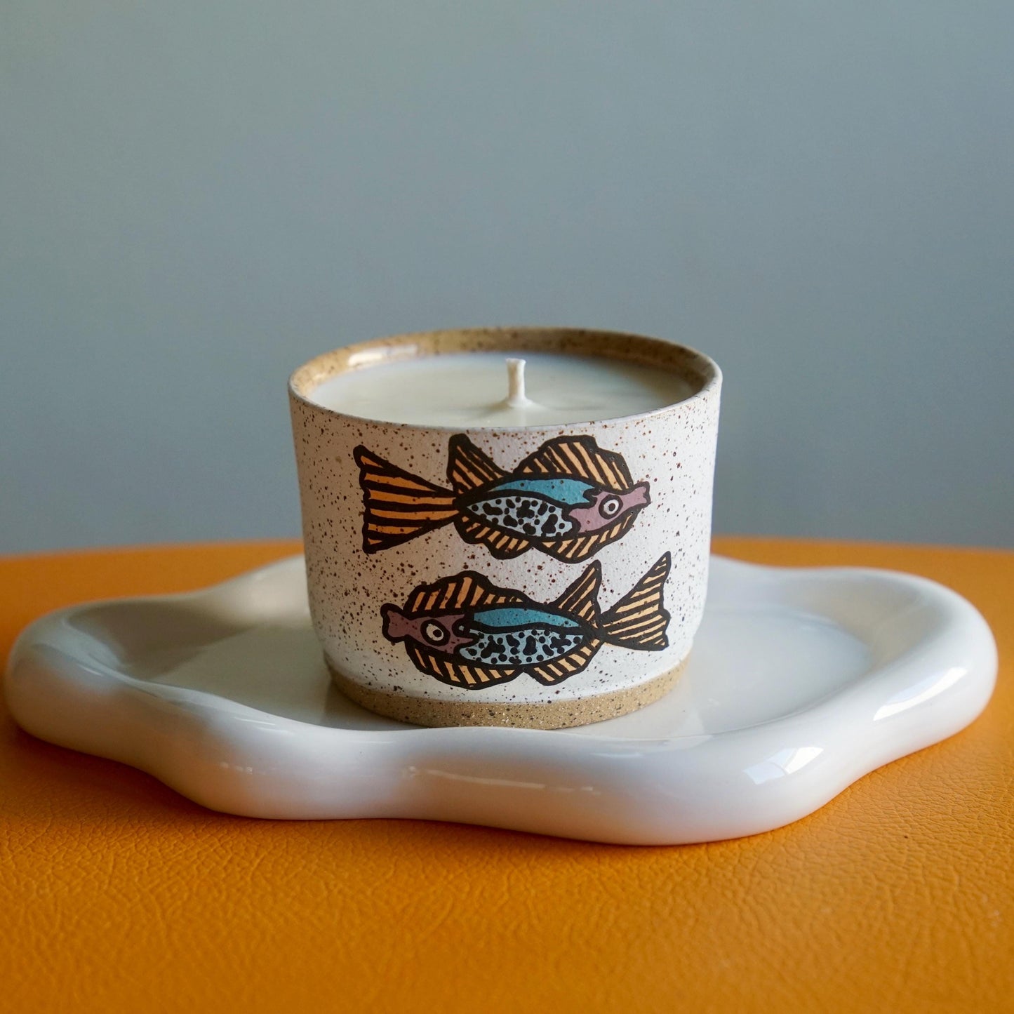 Purple and Teal Ceramic Fish Candle