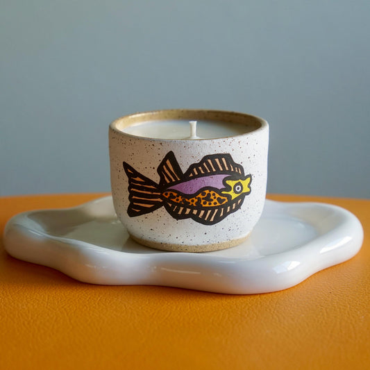 Purple and Orage Ceramic Fish Candle
