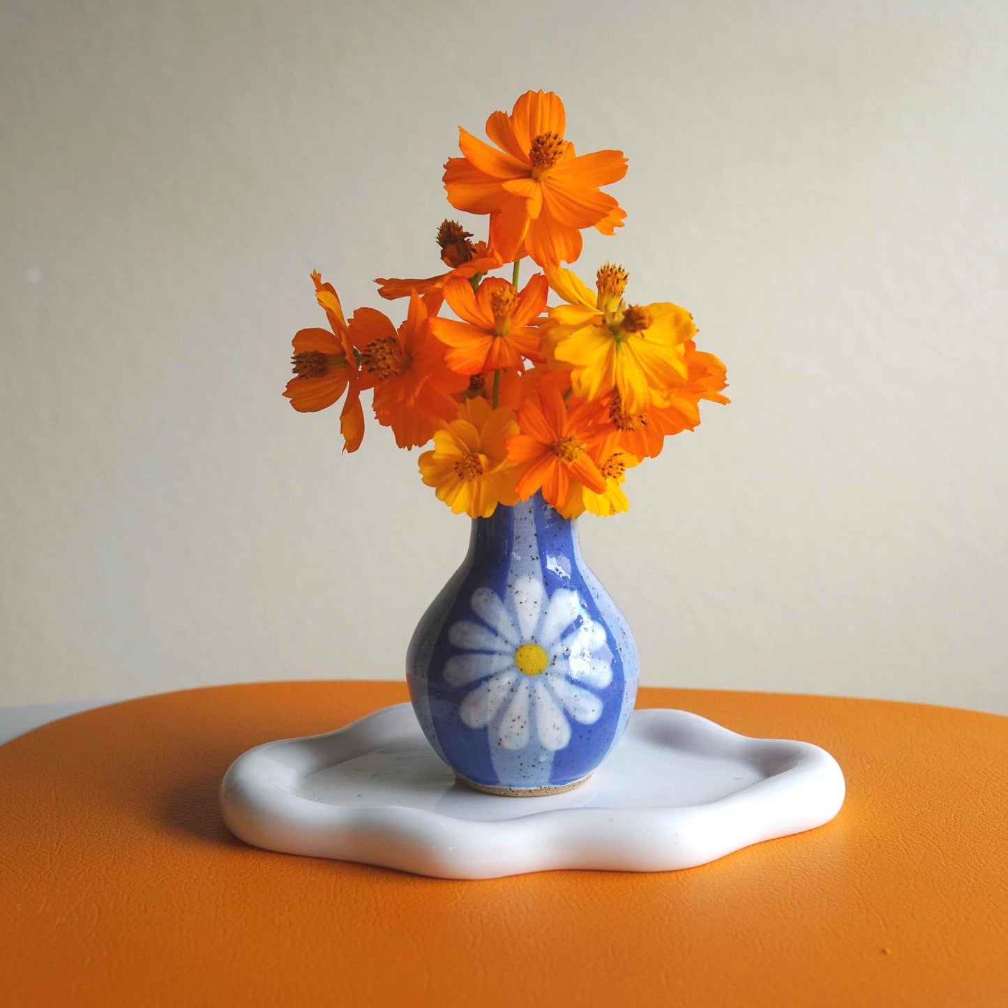 Handmade Ceramic Bud Vase- Blue Striped Ceramic Flower Vase- Colorful Pottery- Housewarming Gifts- Eclectic Decor- Clay Vase