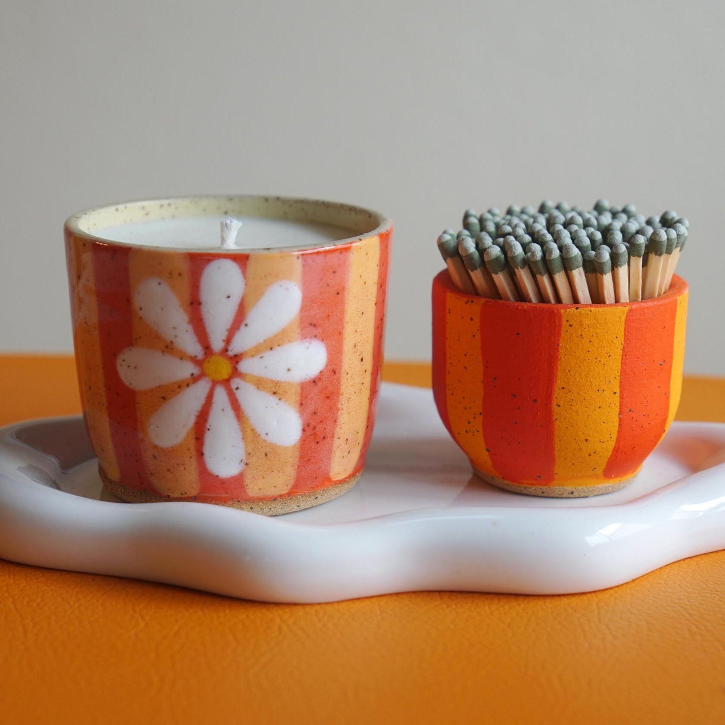 Orange Flower Ceramic Candle