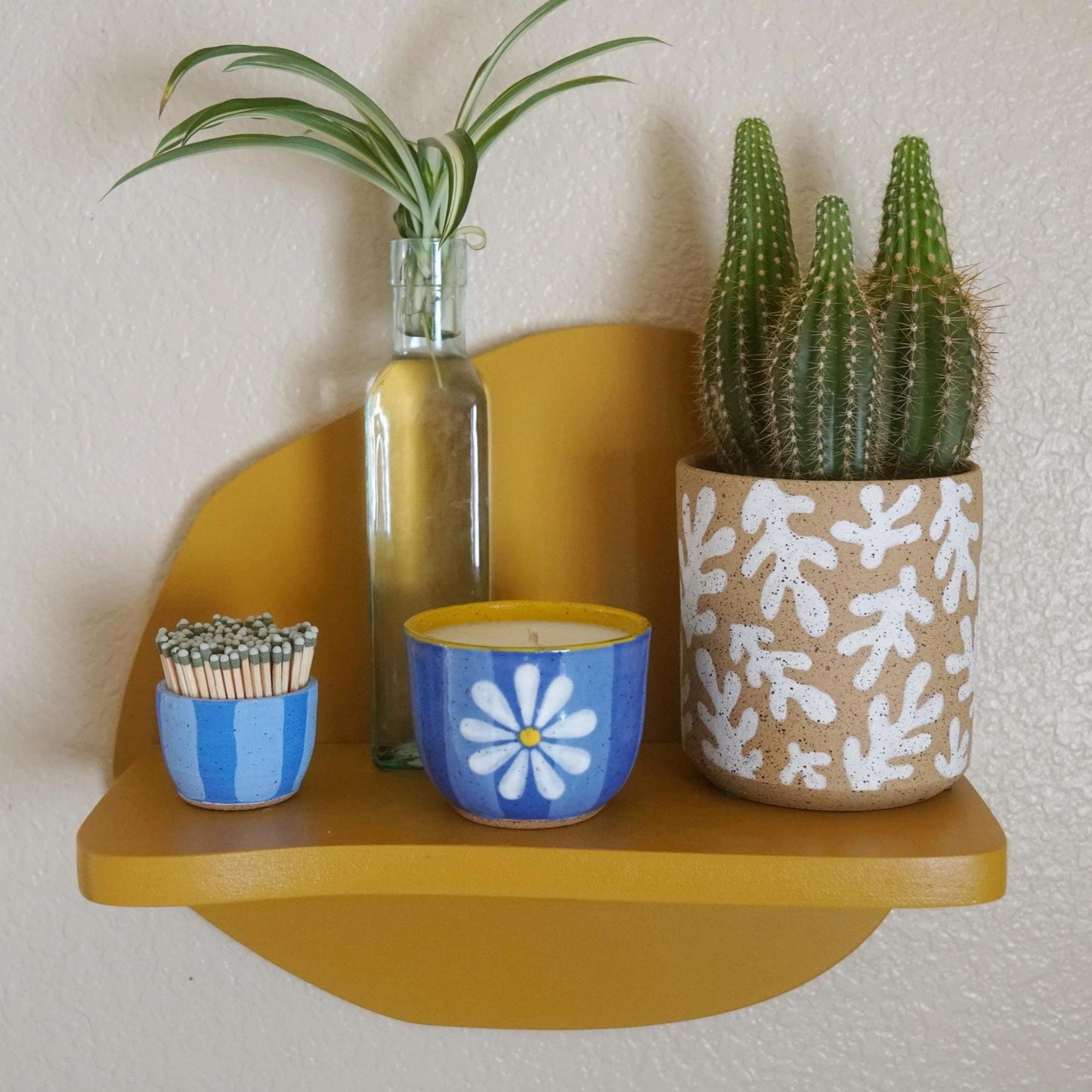 Blue Striped Ceramic Flower Candle