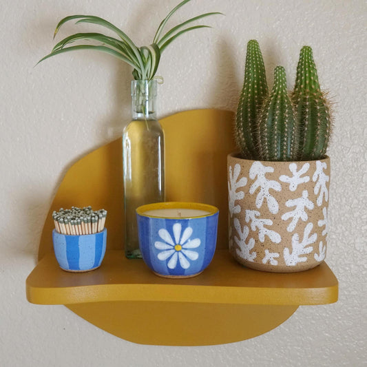 Blue Striped Ceramic Flower Candle