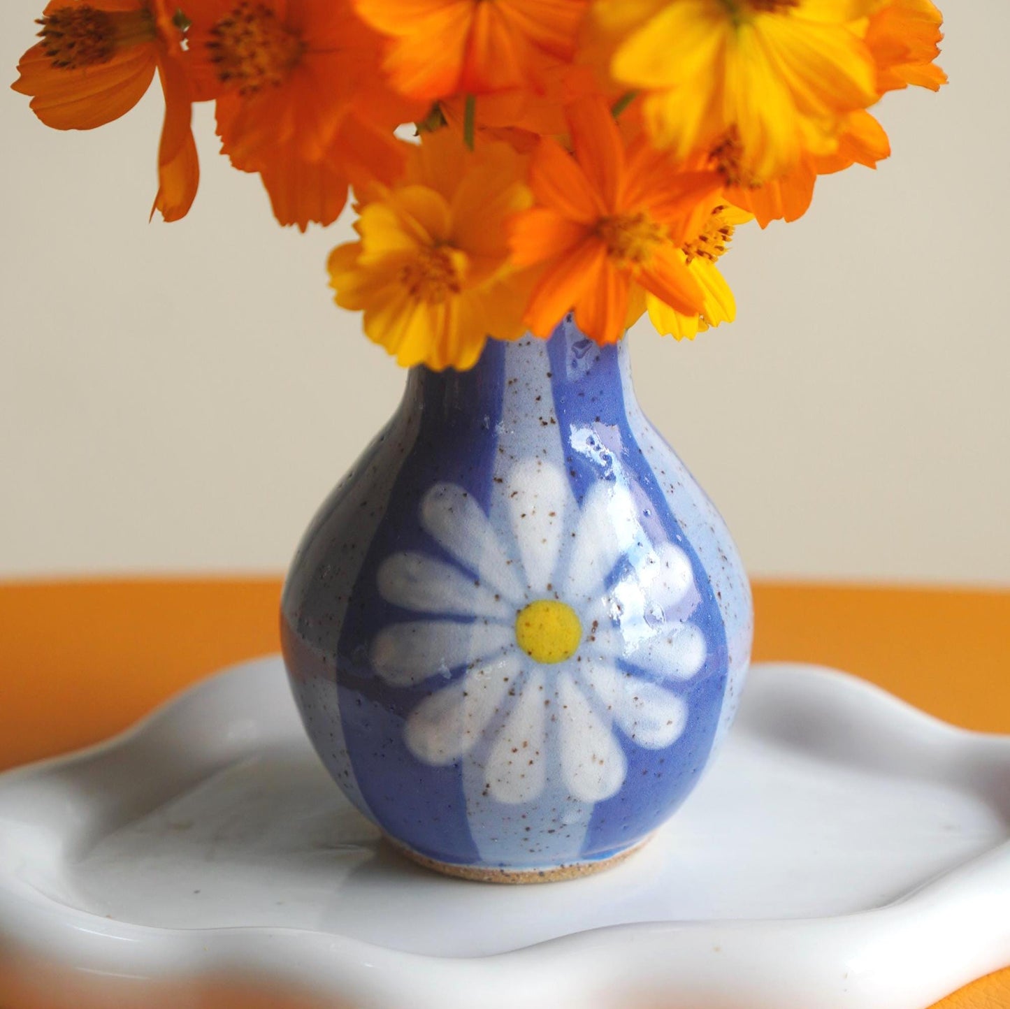 Handmade Ceramic Bud Vase- Blue Striped Ceramic Flower Vase- Colorful Pottery- Housewarming Gifts- Eclectic Decor- Clay Vase