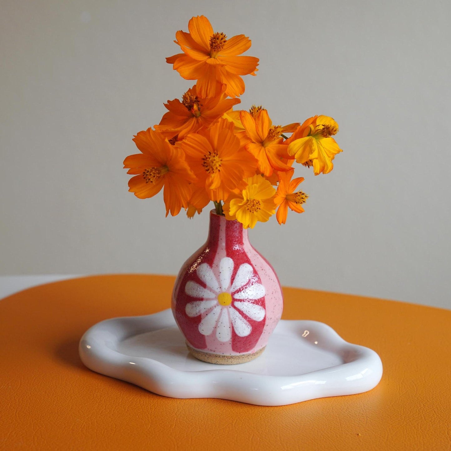 Handmade Ceramic Bud Vase- Pink & Red Striped Ceramic Flower Vase- Colorful Pottery- Housewarming Gifts- Eclectic Decor- Clay Vase