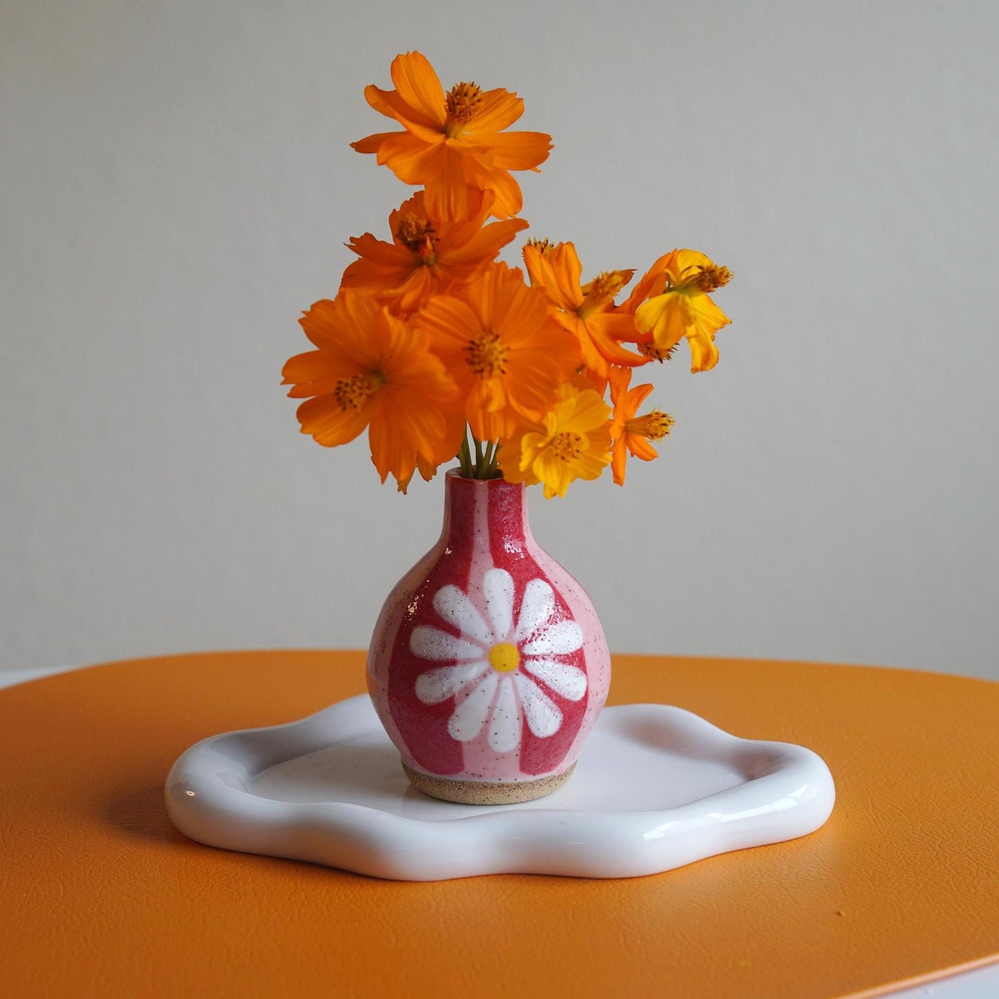 Handmade Ceramic Bud Vase- Pink & Red Striped Ceramic Flower Vase- Colorful Pottery- Housewarming Gifts- Eclectic Decor- Clay Vase