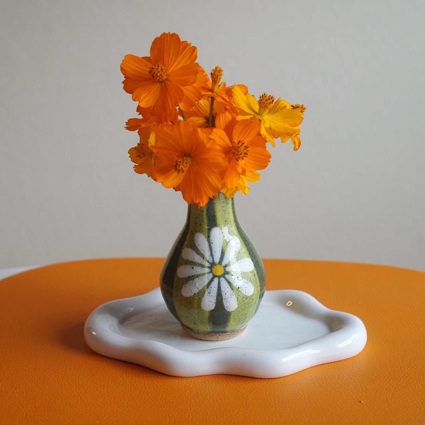 Green Striped Ceramic Bud Vase