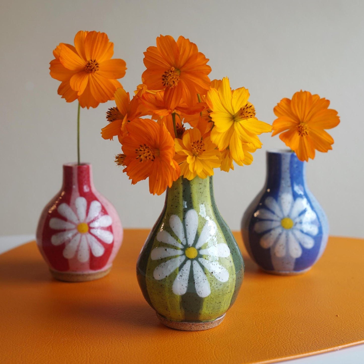 Green Striped Ceramic Bud Vase