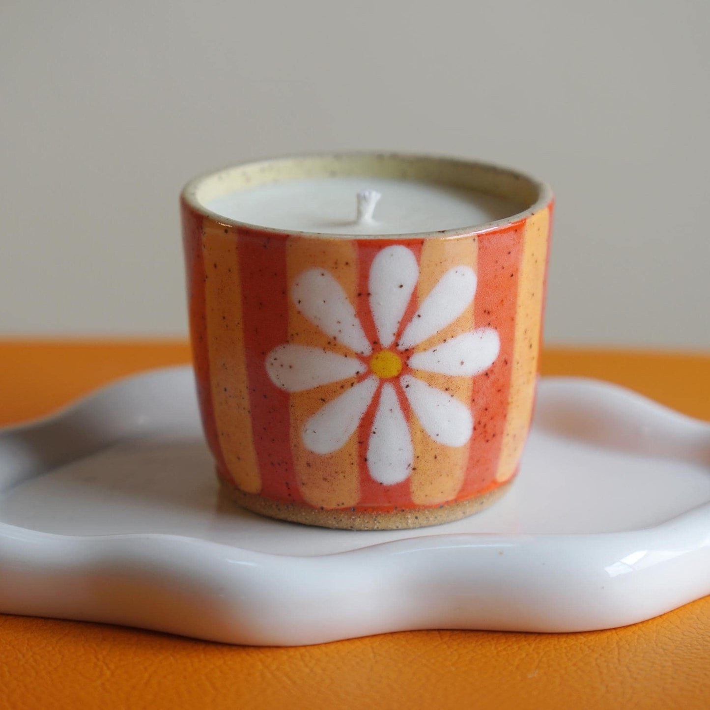 Orange Flower Ceramic Candle