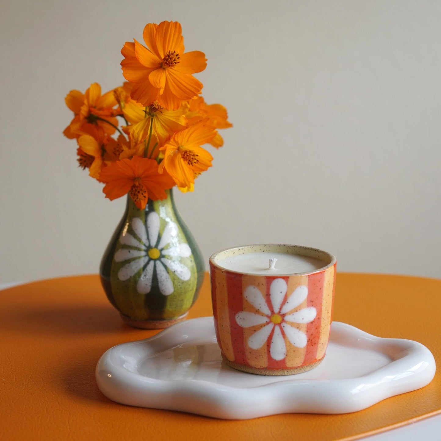 Orange Flower Ceramic Candle