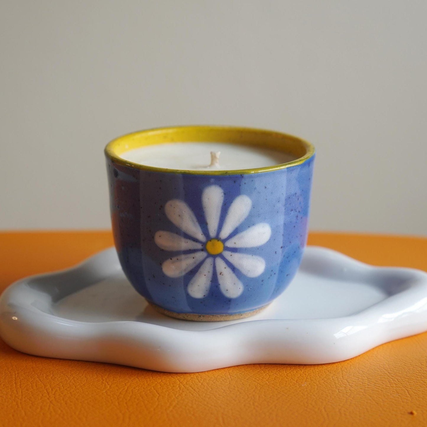 Blue Striped Ceramic Flower Candle
