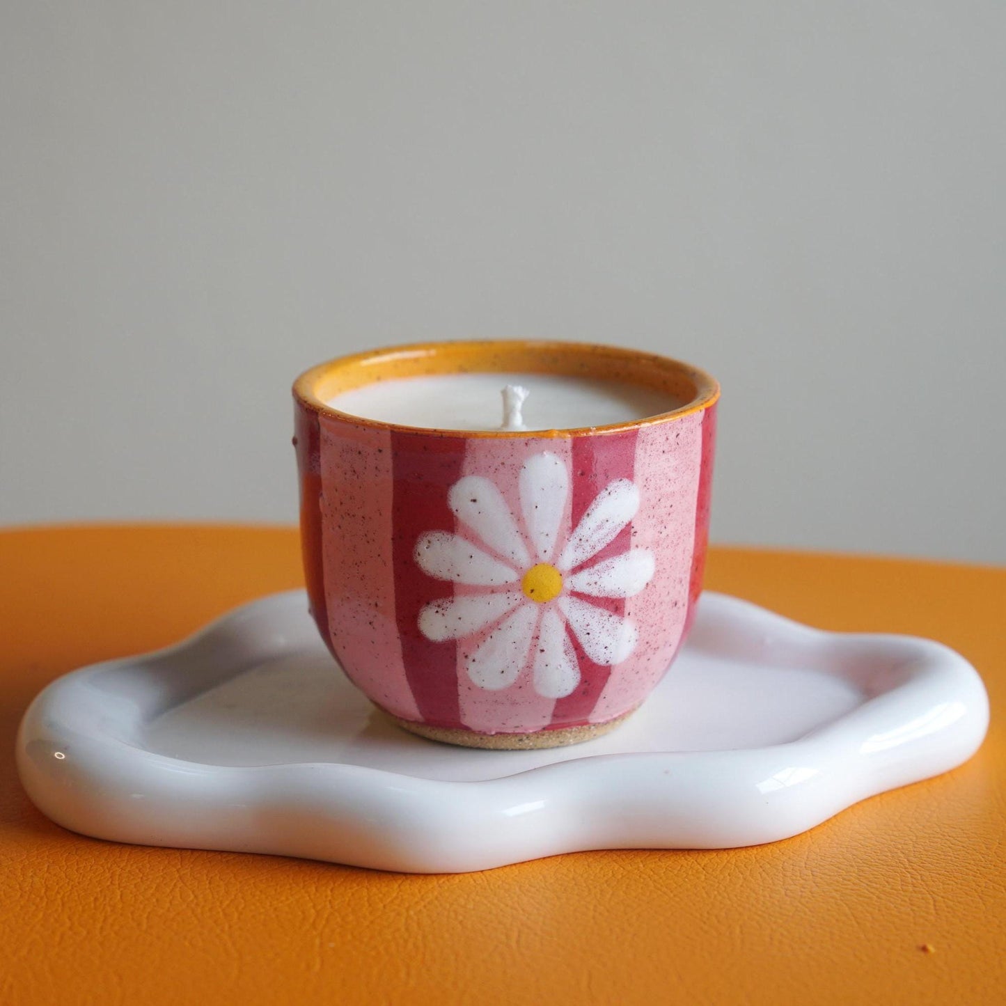 Pink & Red Ceramic Flower Candle