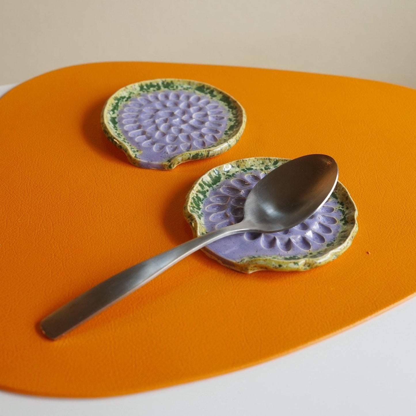 Purple & Green Ceramic Spoon Rest- Handmade Pottery for Kitchen- Handmade Ceramic Kitchen Decor- Handmade Spoon Rest- Housewarming Gift