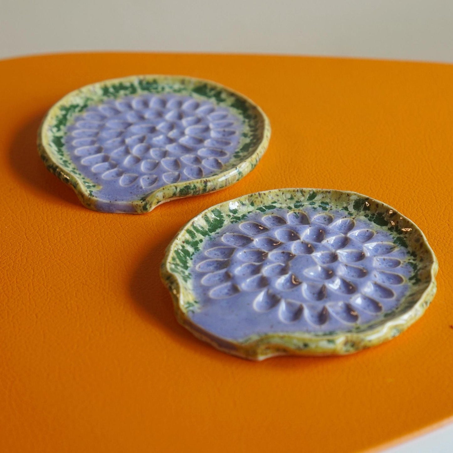 Purple & Green Ceramic Spoon Rest- Handmade Pottery for Kitchen- Handmade Ceramic Kitchen Decor- Handmade Spoon Rest- Housewarming Gift